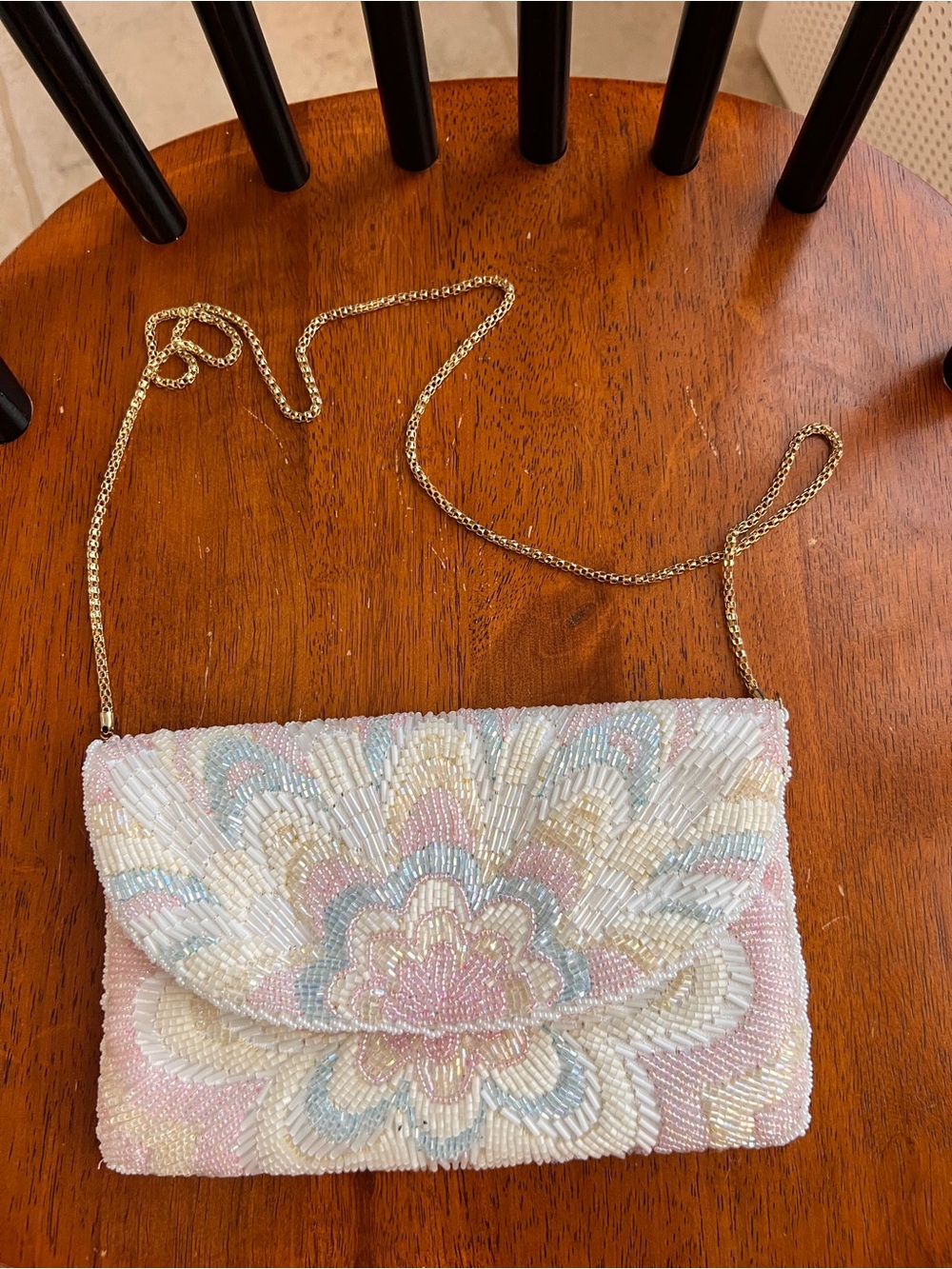 Beaded Pastel Floral Envelope Crossbody Bag